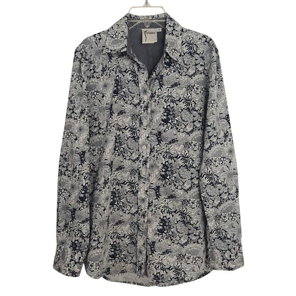 Finley Floral Button Up Shirt Womens Size Small Blue White Stretch Long Sleeve - Picture 4 of 7